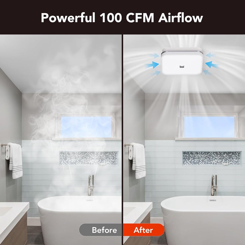 OREiN 2-in-1 Bathroom Exhaust Fan with Light, 100 CFM Bathroom Fan Light, 1.5 Sones Quiet Ventilation Fan Combo for Shower, Energy Star Certified, HVI/FCC/ETL Listed, Ceiling Cut-Out 8.11" x 7.48" - Image 5